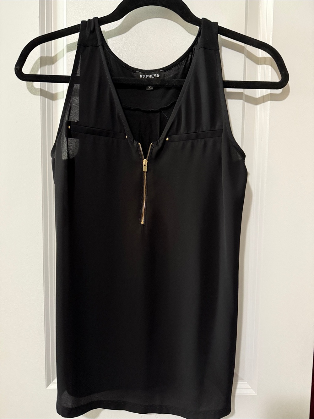 Express Black Sleeveless Top with Center Zip Accent